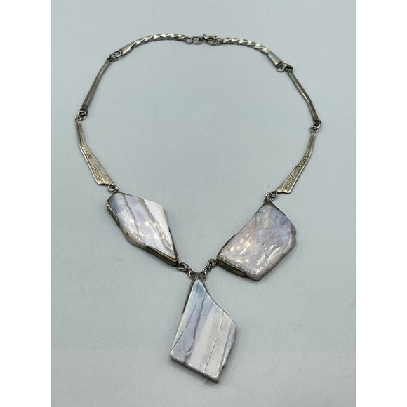 Handcrafted Brutalist Necklace Purple Striped Agate Stone Unusual Chunky Stones - Picture 3 of 9